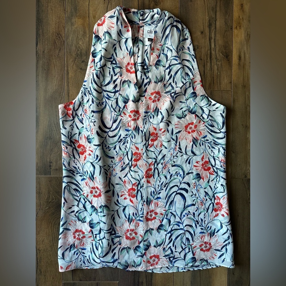 Cabi Floral Halter Blouse S Red Blue Coastal Chic Sleeveless Top